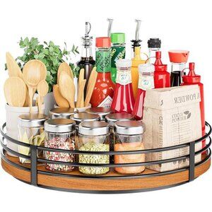 New 12Inch Oak Wood Lazy Susan Turntable Organizer for Kitchen & Home Storage